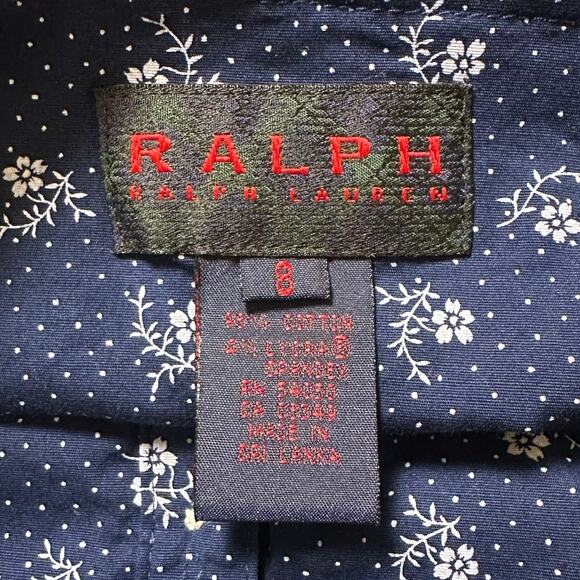 Vintage Ralph Lauren Dark Blue Floral Print Spaghetti Strap Button Front Dress - Picture 5 of 6